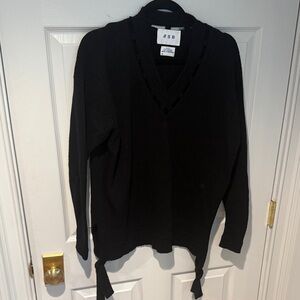JED Cashmere Black V-Neck Knit Sweater with Tie Hem